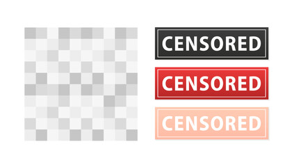 Set of pixel censored signs elements. Black censor bar concept. Blurred grey censorship background. Vector illustration