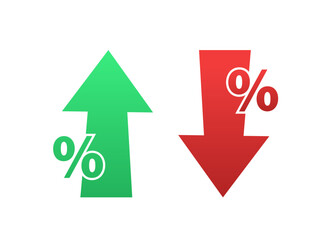 Percentage with arrow up and down, line icon. Percentage arrow with percent sign. Design concept for banking, credit, interest rate, finance and money sphere. Vector illustration