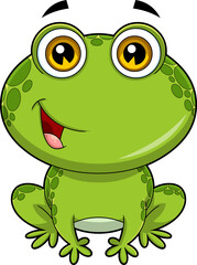 Cute Green Frog Cartoon Character. Vector Hand Drawn Illustration Isolated On Transparent Background