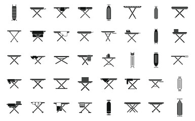 Ironing board icons set simple vector. Cloth domestic. Fabric clothes
