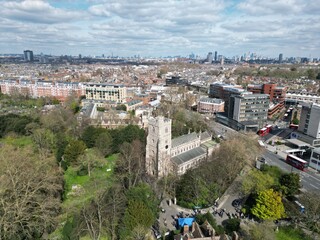 Fototapeta premium All Saints, Church Fulham London UK drone aerial view
