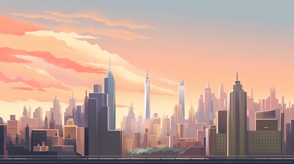 Fototapeta na wymiar modern city landscape illustration sunset time, generative ai