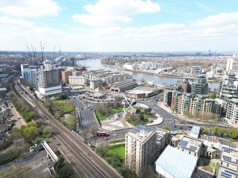 Wansworth southwest London UK Drone, Aerial, .Wansworth southwest London river Thames in background  UK Drone, Aerial, ..