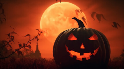 ハロウィンのお化けカボチャの背景　Generative AI © Third Stone
