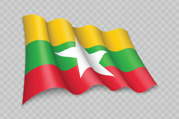 3D Realistic waving Flag of Myanmar