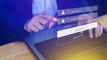 cyber security and Security password login online concept Hands typing and entering username and...