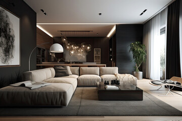Elegant, modern and comfortable living room interior design	