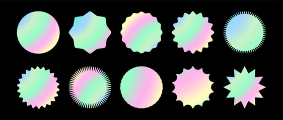 Set of holographic shapes. Metal foil sticker.