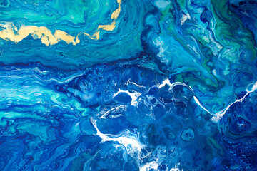 Texture, blue background with white and gold elements. Copy space, background for text