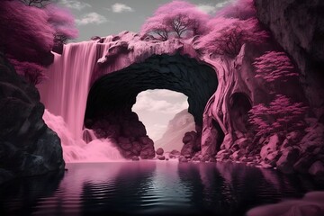 pink forest created using AI Generative Technology