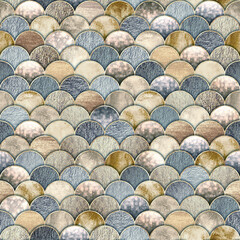Mermaid fish scale wave japanese seamless pattern © Olga