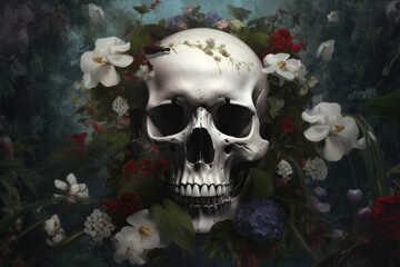 Totenkopf mit Blumen