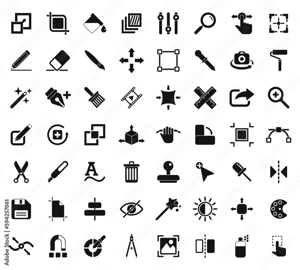 Aufkleber editing tools icons set simple vector. video create. editor tool