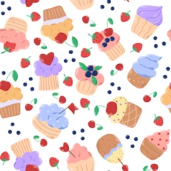 Fototapeten Cakes and cupcakes seamless pattern © Татьяна Клименкова