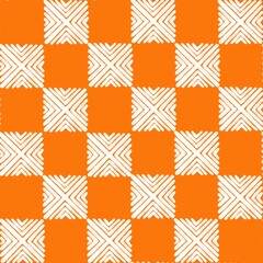 White squares of staggered lines on a orange background