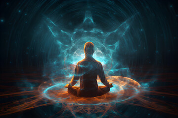 Illustration of Spiritual Awakening, Enlightenment, Meditation, Serenity, Yoga - generative ai