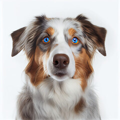 Adult Australian Shepherd dog portrait isolated on white background. Generative AI. 