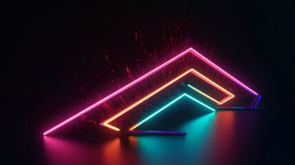 Abstract minimalist geometric background. Colorful neon arrow, linear sign. Export metaphor. Neon Design. Generative AI.