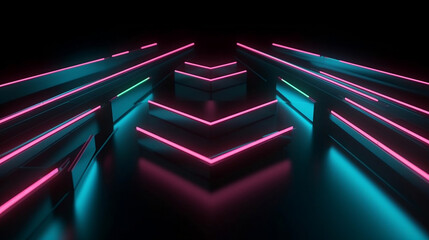 Abstract minimalist geometric background. Cycled neon arrow, linear sign. Repeat concept. Generative AI.