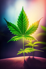 A coloured background with a marijuana leaf
