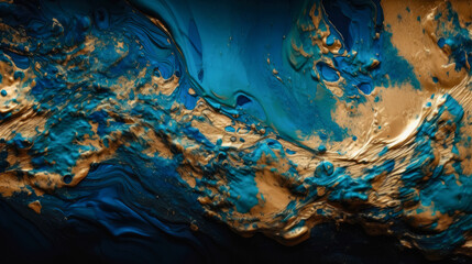 Fototapeta na wymiar fondo con formas metalicas de tonos azules y dorados,abstracto. Ilustracion de IA generativa