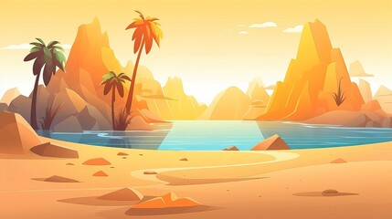 Fototapeta na wymiar An island with umbrella sun beachballs in the middle of summer day illustration. Generative AI