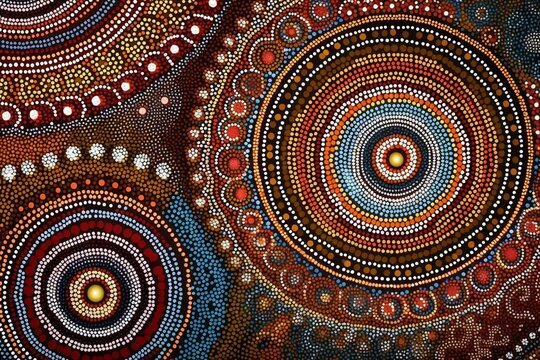 Australian Aboriginal Styled Dot Painting Artwork. Original Digital Illustration. Generative AI