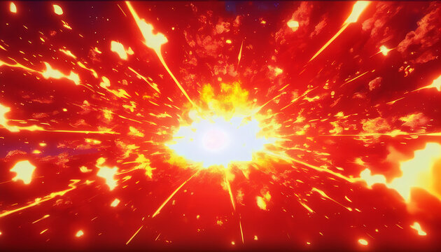 Anime style explosion background, cartoon blast with fire and particles