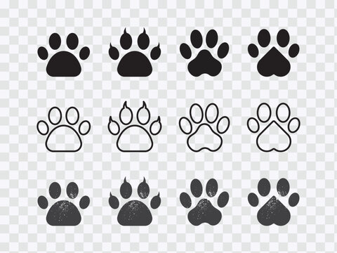Dog or cat footprint vector icon illustration, animal paw print isolated on transparent background. 4 style.
