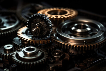 Set of gears, ball-bearings and chain. Generative AI