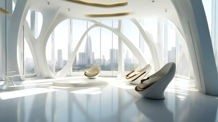 Organic Architectural Wonderland: Embrace the Abstract - Empty, Bright Room Featuring Fluid Shapes & Vibrant Color Accents for Modern Design Lovers. Generative AI