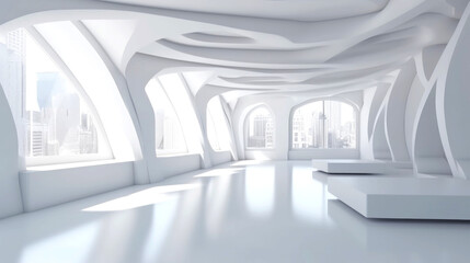 Organic Architectural Wonderland: Embrace the Abstract - Empty, Bright Room Featuring Fluid Shapes & Vibrant Color Accents for Modern Design Lovers. Generative AI