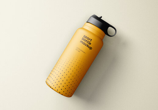 Sport Water Bottle Mockup &ndash; Realistic Top View Presentation for Branding, Gym Gear, or Outdoor Product Showcase