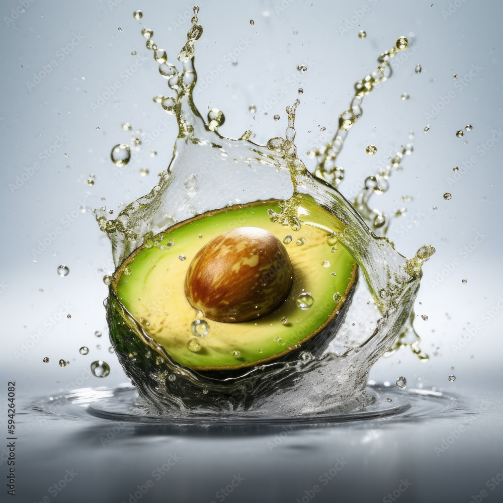 Poster avocado is being splashed with water. generative ai