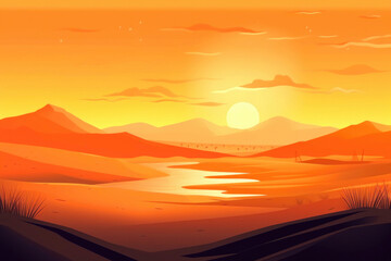Fototapeta na wymiar Sunset over the sand dunes in the desert. Generative AI