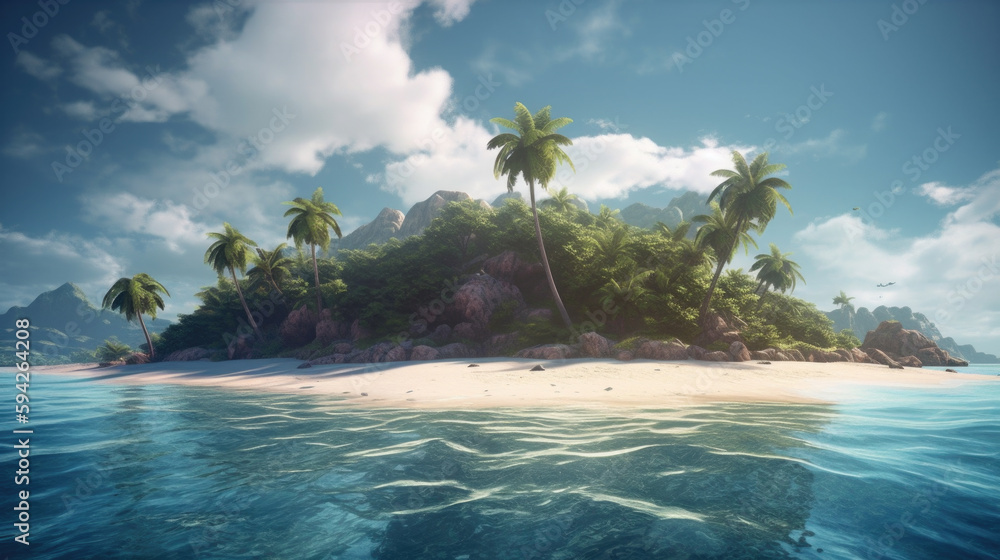 Poster island in the ocean with palm trees. generative ai
