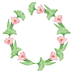 Watercolor frame - illustration with flowers elements, for wedding stationery, congratulations, wallpapers, and more on white background.