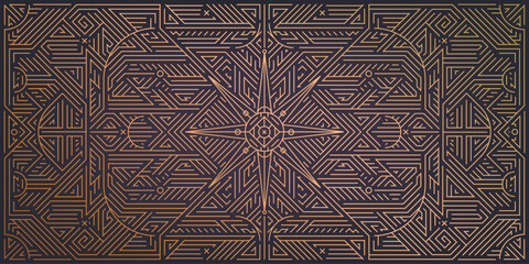 Vector abstract geometric golden background. Art deco wedding, party pattern, geometric ornament, linear style, esoteric, sacred geometry. Horizontal orientation luxury, fancy decoration element