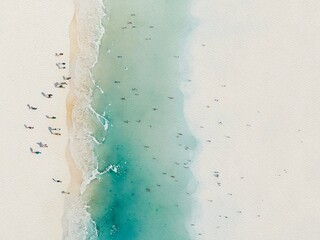 Fototapeta na wymiar Watercolor sea and beach background created with Generative AI technology
