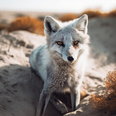 Fototapeta premium Close-up shot of a fox living in the desert