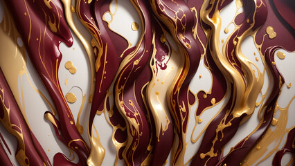 Abstract marble background in burgundy and white colors with gold streaks. Ai generative illustration