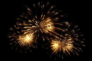 Golden Firework on Black Isolated Background with illustration light Glow
