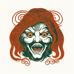 Digital illustration of abstract face, generative ai