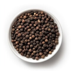 Black pepper in_white bowl isolated on white. Seasoning. Raw pepper