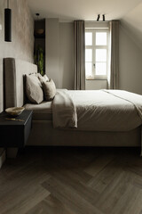 Grey sleeping Bedroom with pillows 