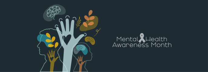 Mental Health Awareness Month banner. - obrazy, fototapety, plakaty