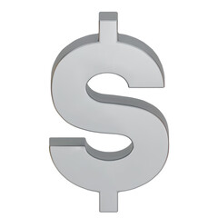US dollar currency symbol isolated on white background. Dollar sign. Signs money currency sign. 3D Png Illustration.