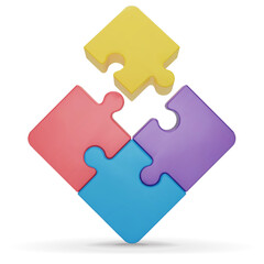 Puzzle pieces icon isolated on white background. Colorful jigsaw puzzle cube, strategy jigsaw business, and education. Puzzle, jigsaw, incomplete data concept. 3d png  illustration.