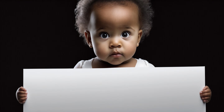 Baby hält ein weißes Schild KI