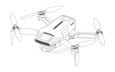 Drone Quadrocopter MINI FPV Line Stroke. Drone Vector Isolated. White Background. R23003